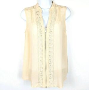 Forever 21 Pink Peach Lace Crochet Zip Blouse Top